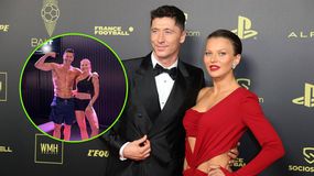 Robert i Anna Lewandowscy na czerwonym dywanie.