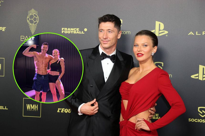Robert i Anna Lewandowscy na czerwonym dywanie.