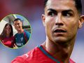 Cristiano Ronaldo w czerwonej koszulce, z uśmiechem pozujący z Celine Dept w koszulce reprezentacji Portugalii.