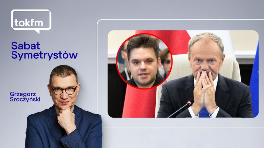 Na zdjęciu Grzegorz Sroczyński, w tle Donald Tusk i Dawid Kacprzyk.