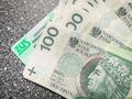 Na zdjęciu widać banknoty 100 zł i kartę ZUS na ciemnym tle.
