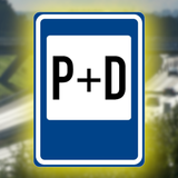 Znak drogowy IP-13f na tle autostrady
