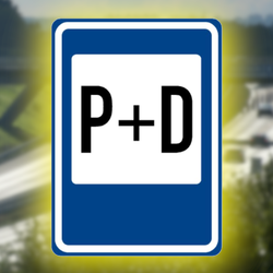 Znak drogowy IP-13f na tle autostrady