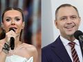 Na zdjęciu: po lewej stronie Doda z mikrofonem, po prawej Karol Nawrocki uśmiechający się, trzymający mikrofon.