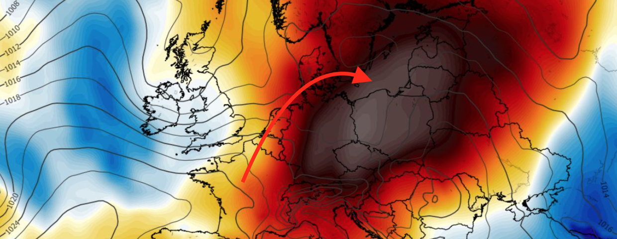 Anomalia temperatury na poziomie 850 hPa 29.06