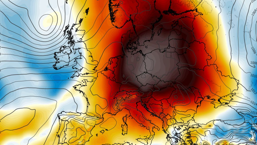 Anomalia temperatury na poziomie 850 hPa 28.06
