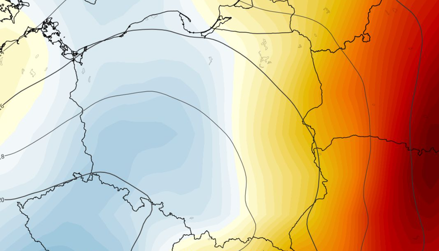 Anomalia temperatury na poziomie ciśnienia 850 hPa 03.07
