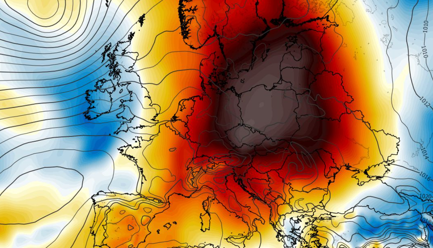 Anomalia temperatury na poziomie 850 hPa 28.06