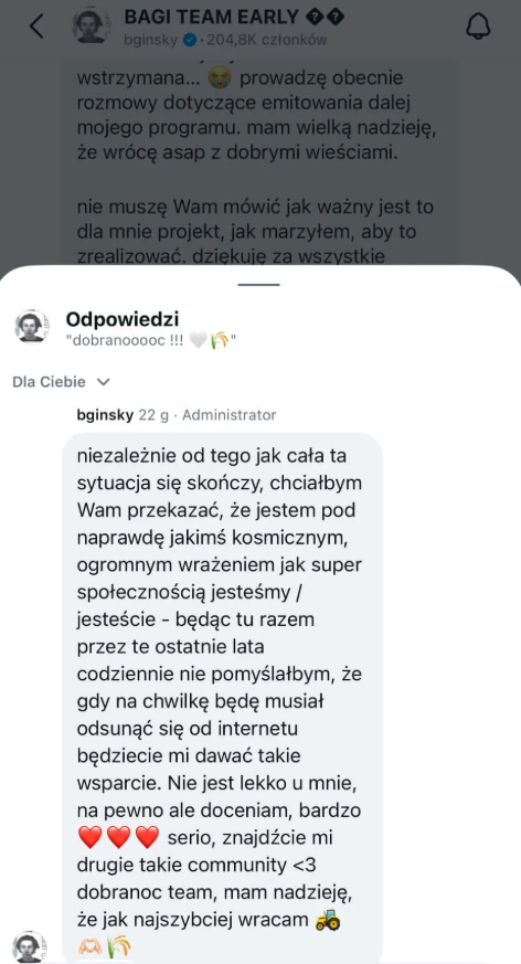 Mikołaj Bagiński zwrócił się do fanów po aferze z Farmą Bagiego