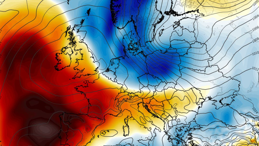 Anomalia temperatury mierzona na poziomie ciśnienia 850 hPa 06.07
