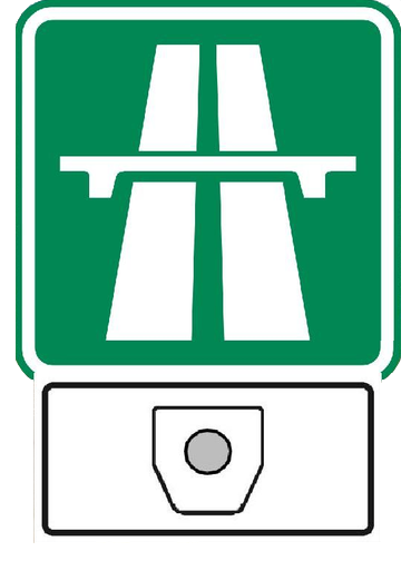 Znak drogowy E11b z tablicą informującą o autostradzie