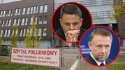 Szpital Południowy w Warszawie. Prezydent Warszawy Rafał Trzaskowski. Minister spraw wewnętrznych Marcin Kierwiński