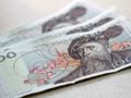 Na zdjęciu widoczne są banknoty w kolorze jasnoszarym z postacią mężczyzny.