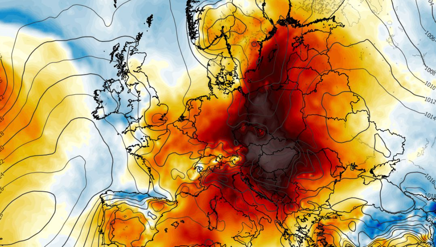 Anomalia temperatury na poziomie ciśnienia 850 hPa 12.07