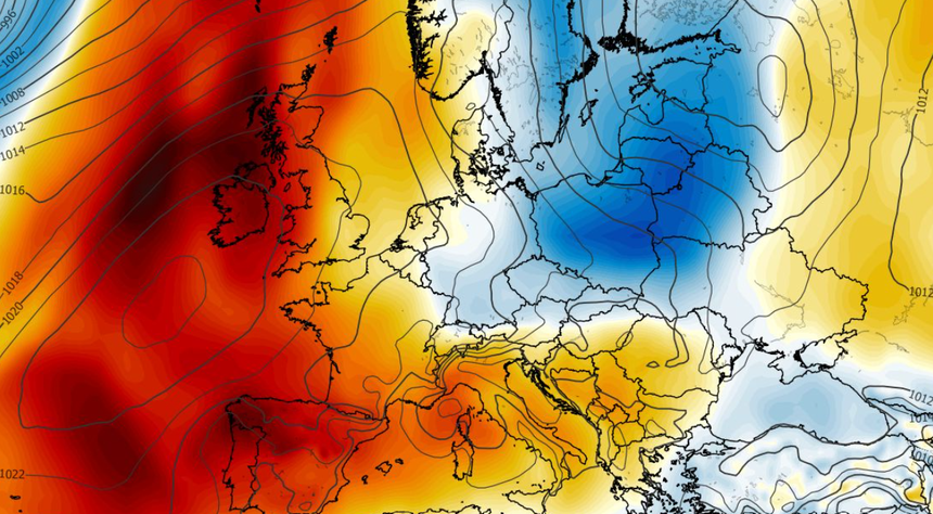 Anomalia temperatury na poziomie ciśnienia 850 hPa 08.07