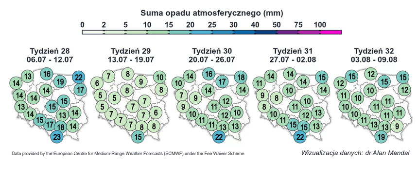 Suma opadu atmosferycznego w Polsce