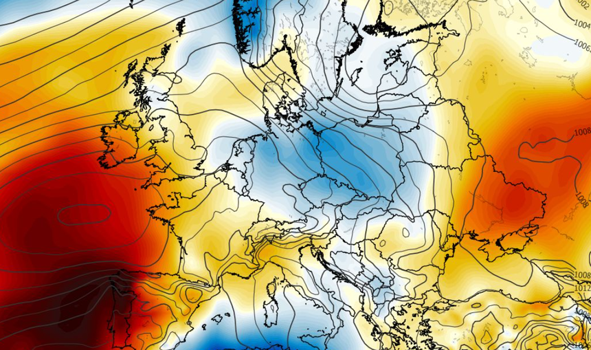Anomalia temperatury na poziomie ciśnienia 850 hPa 03.07