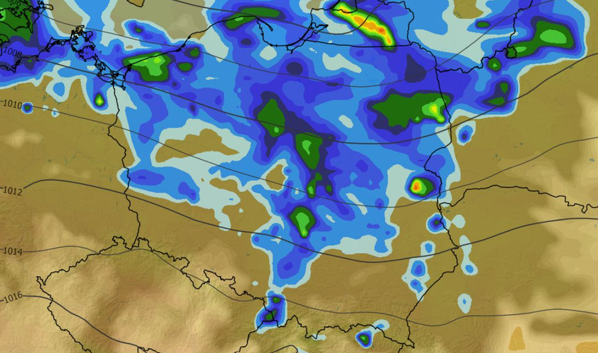 Chwilowe natężenie opadów, zachmurzenie, temperatura i ciśnienie 07.07
