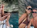 Anna Lewandowska, Robert Lewandowski w okularach przeciwsłonecznych na łódce w jaskini nad wodą. Słońce odbija się w wodzie.