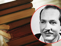 Na zdjęciu stos starych książek oraz czarno-białe zdjęcie mężczyzny w okrągłym ramce.