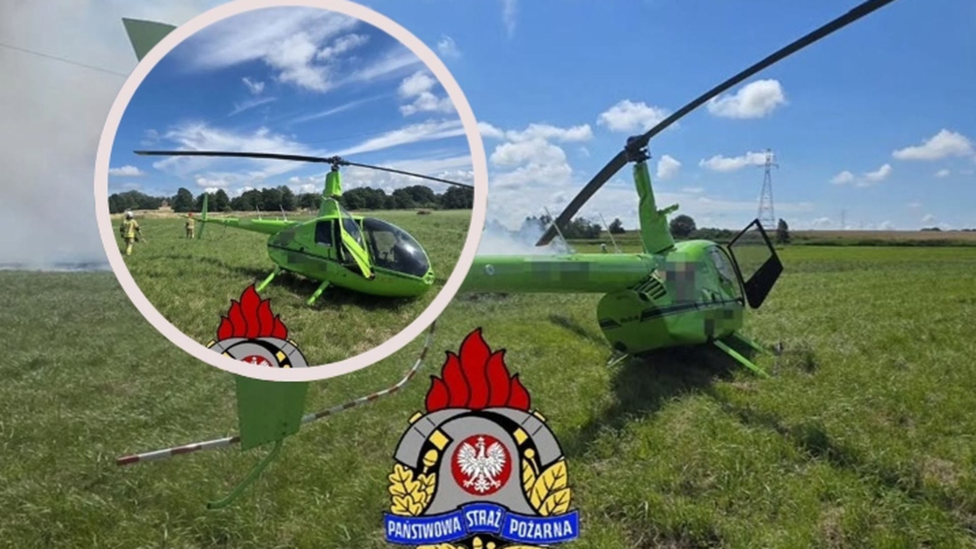 Helikopter zahaczył o linię wysokiego napięcia. Pożar i utrudnienia w ruchu pociągów