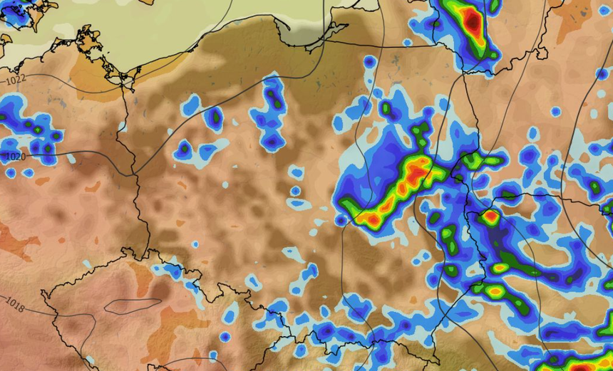 Chwilowe natężenie opadu, temperatura, zachmurzenie i ciśnienie 13.07