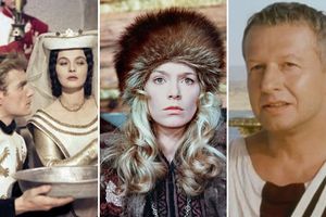 Trzy kadry z polskich filmów, przedstawiające postacie w historycznych kostiumach.