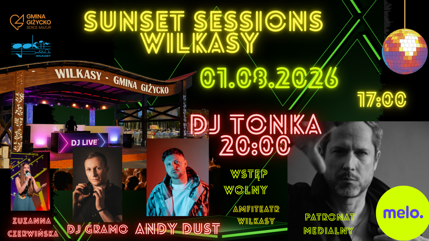Plakat promujący wydarzenie Sunset Sessions Wilkasy.