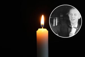 Na zdjęciu świeca paląca się na czarnym tle. W kółku czarno-białe zdjęcie mężczyzny.