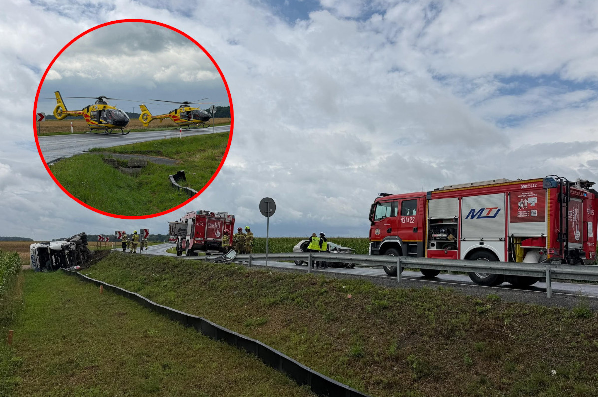 Tragiczny wypadek na Dolnym Śląsku, nie żyją dwie osoby. Lądowały śmigłowce LPR