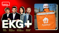 Na zdjęciu prowadzący EKG+ i kurier Pyszne.pl.