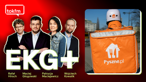 Na zdjęciu prowadzący EKG+ i kurier Pyszne.pl.