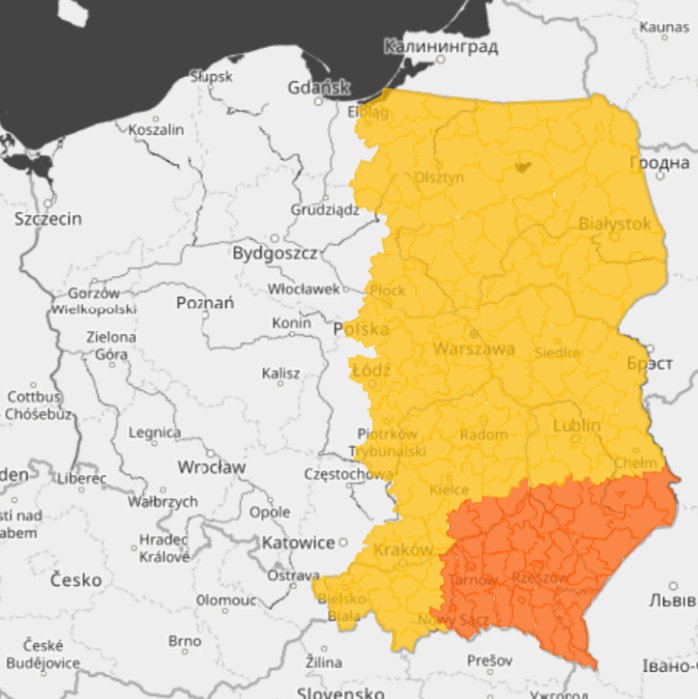 ostrzeżenia na poniedziałek