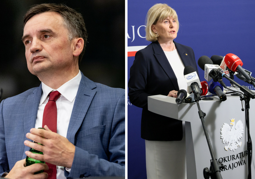 Na zdjęciu mężczyzna w garniturze oraz kobieta przy mównicy z mikrofonami.