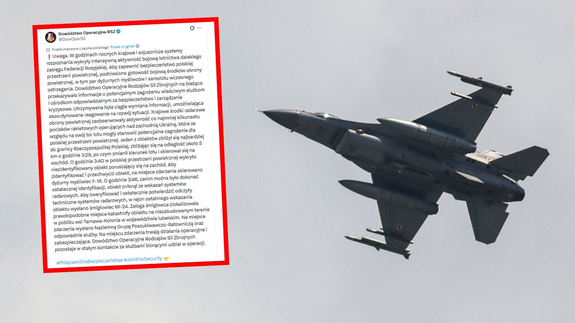 Niezidentyfikowany obiekt i syreny alarmowe na Lubelszczyźnie. Wojsko poderwało F-16
