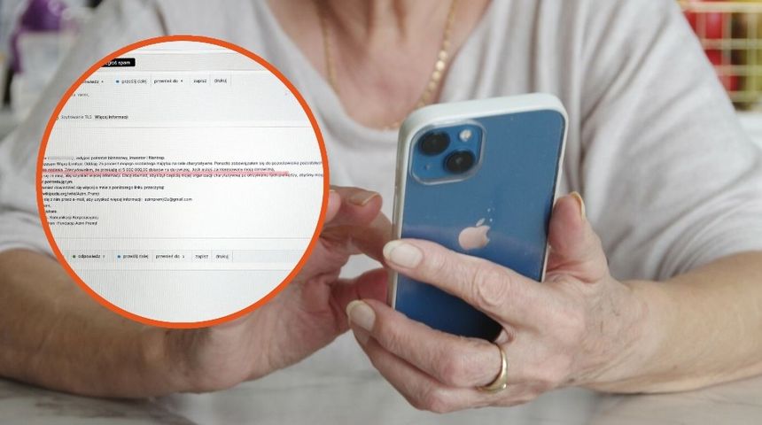 Kobieta trzyma telefon i przegląda dokumenty na ekranie. W tle niewyraźne przedmioty domowe.