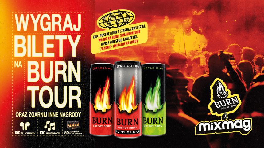 Plakat promujący konkurs Burn x Mixmag.