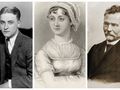 Trzy portrety historycznych postaci: mężczyzna z lat 20., kobieta z epoki Regency i starszy mężczyzna.