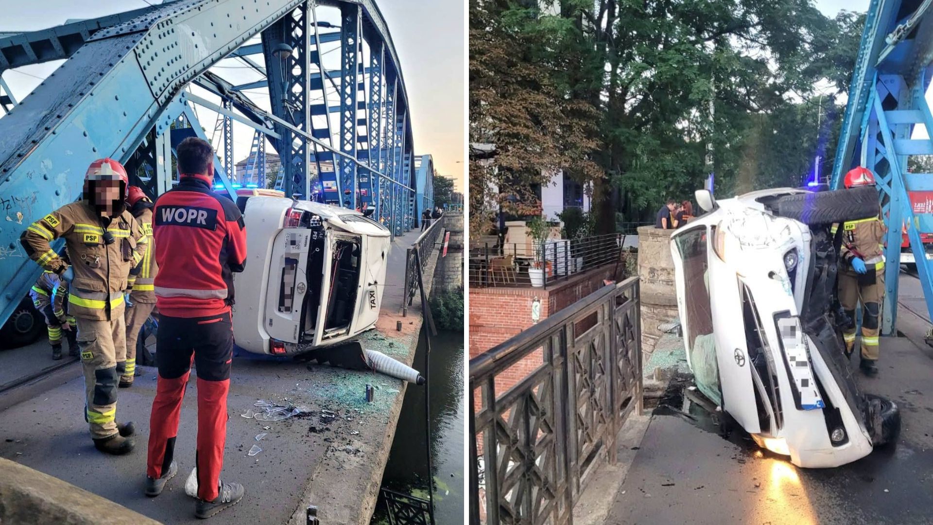 Taksówka z pasażerami zawisła nad Odrą. Dramatyczna akcja we Wrocławiu