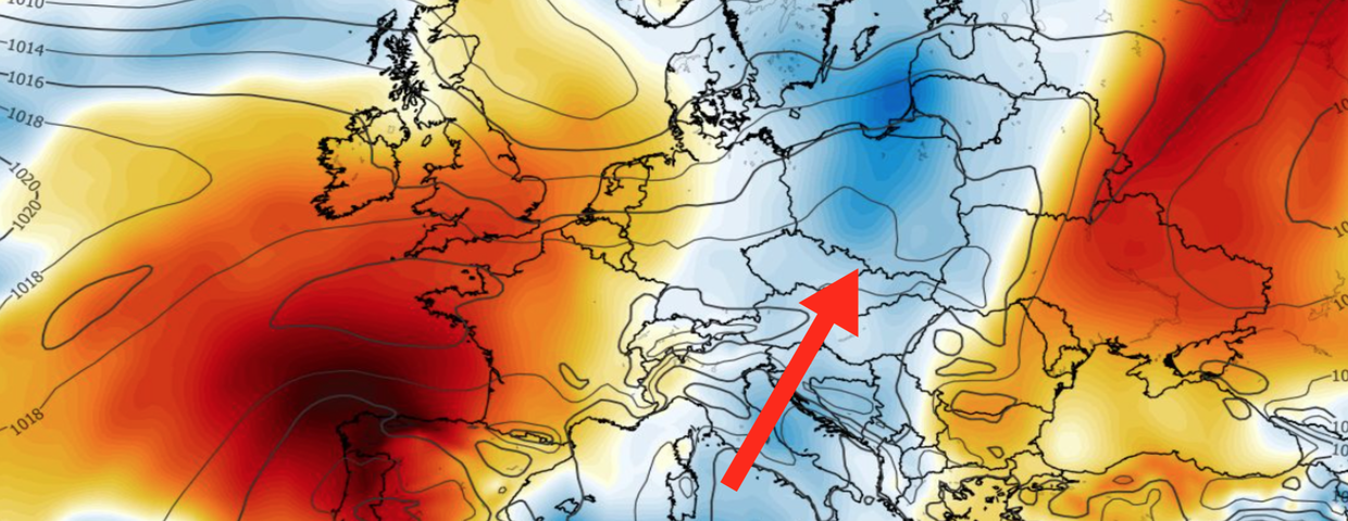 Anomalia temperatury na poziomie ciśnienia 850 hPa 19.08 (ECMWF)
