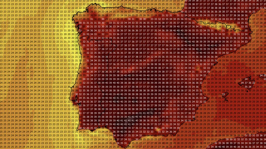Temperatura maksymalna w Hiszpanii i Portugalii 13.08 (ECMWF)