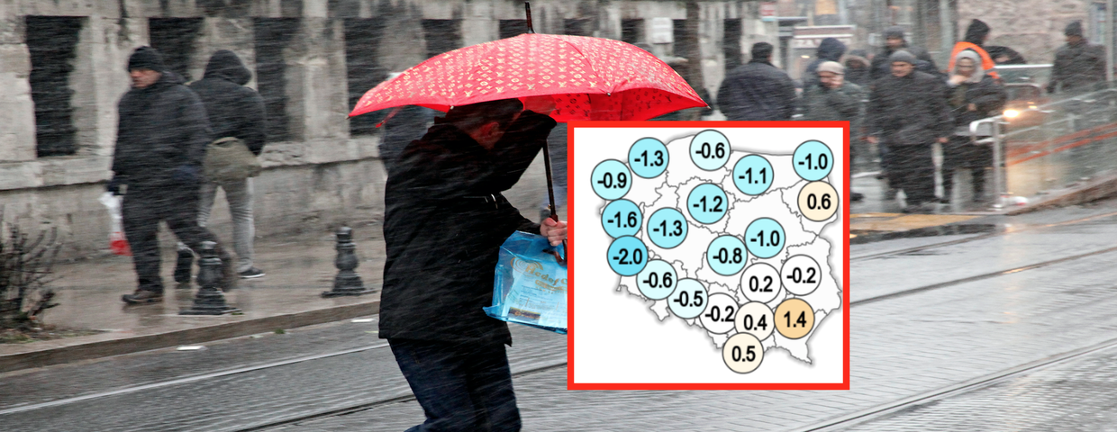  Anomalia średniej temperatury powietrza względem lat 1991-2020