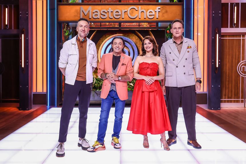 Przemek Klima, Michel Moron, Anna Starmach i Pascal Brodnicki na planie Masterchefa