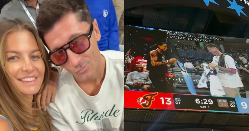 Anna Lewandowska i Robert Lewandowski na meczu koszykarskiej WNBA w USA.