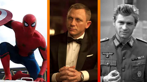 Na zdjęciu superbohater Spider-Man, mężczyzna w garniturze oraz postać w mundurze.