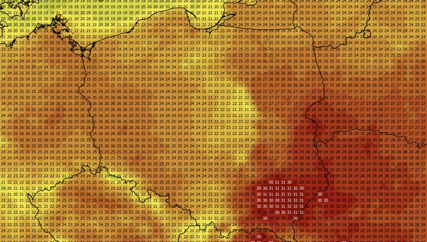 Temperatura maksymalna w Polsce 31.08 (ECMWF)