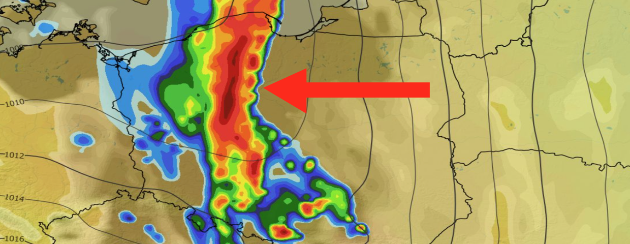 Chwilowe natężenie opadu, zachmurzenie, temperatura i ciśnienie 29.08 (ECMWF)