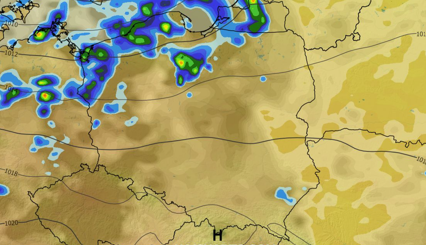 Chwilowe natężenie opadu, zachmurzenie, temperatura i ciśnienie 03.09 (ECMWF)