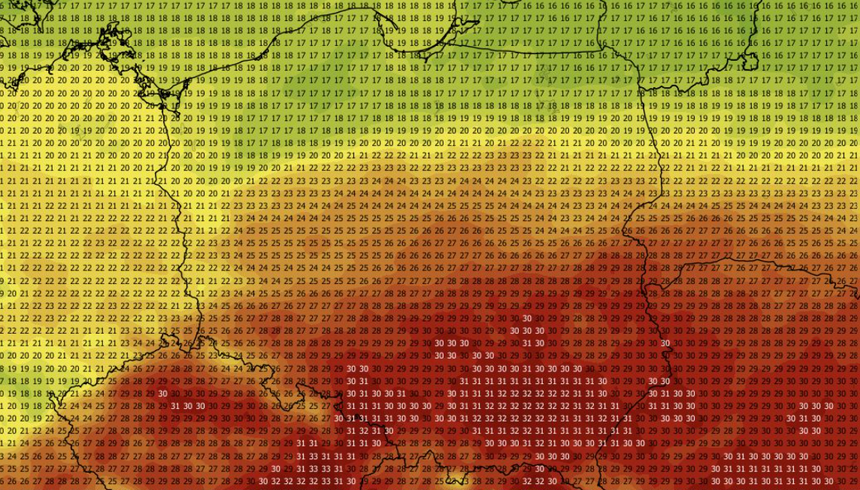 Temperatura maksymalna 09.09 (ECMWF)