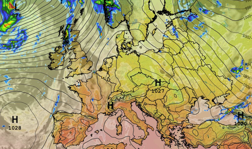 Chwilowe natężenie opadu, zachmurzenie, temperatura i ciśnienie 06.09 (ECMWF)